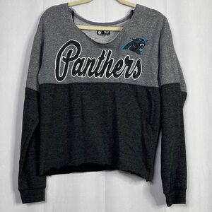 NFL Team Apparel Carolina Panthers Embroidered Logo Raw Hem Sweatshirt